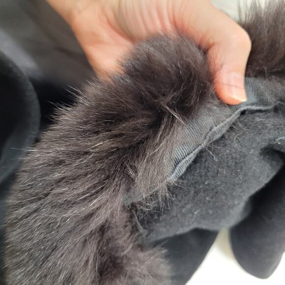 Vintage ILGWU real fox fur trim trench coat peacoat jacket wool - Picture 13 of 15